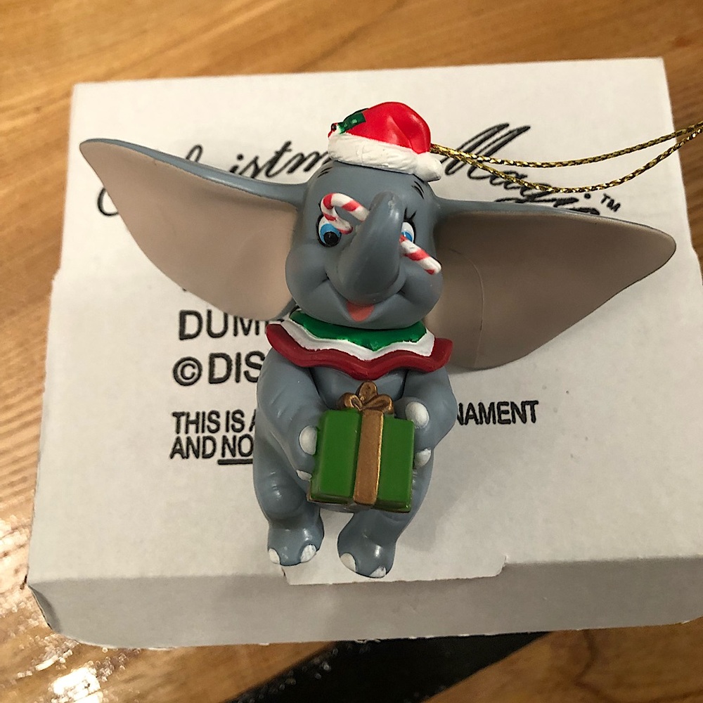 Vintage Disney Collectable Christmas Ornament Dumbo with Present Holiday Outfit